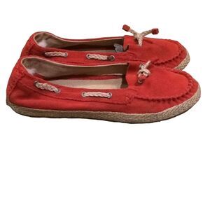 UGG Red Suede Leather Moccasin Slip-on Flat Loafers Girls Size 2 Espadrilles